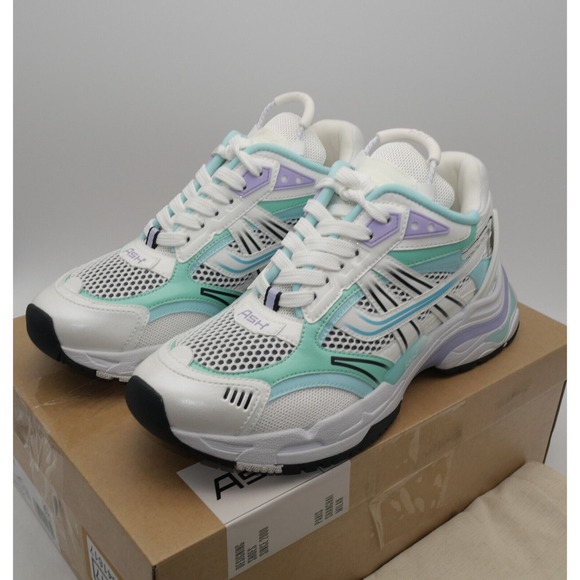 NEW Ash Women's 7 Race Fion Sneakers White Hype Mint Black Size 41 - Picture 1 of 12